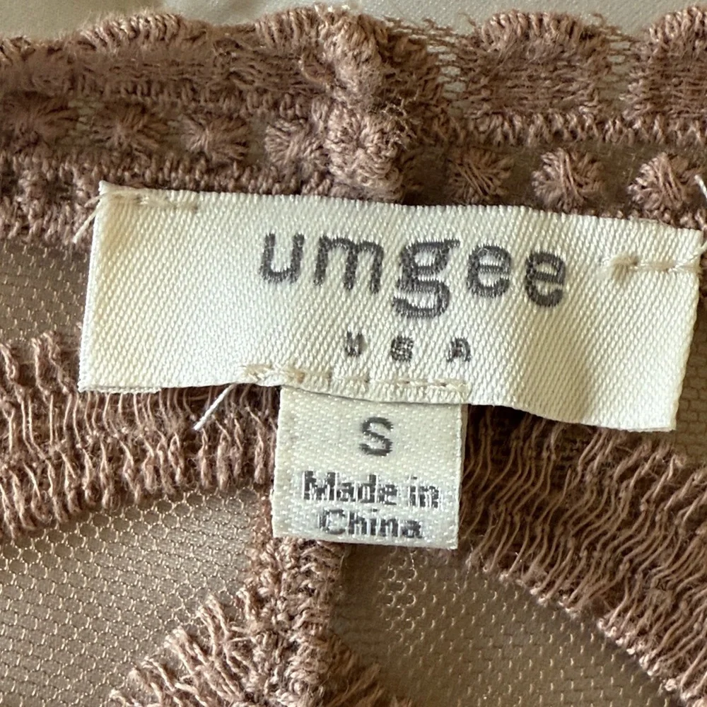 Umgee Sheer Lace Cardigan‎ in Tan/taupe brown SZ S mesh kimono fall festival
